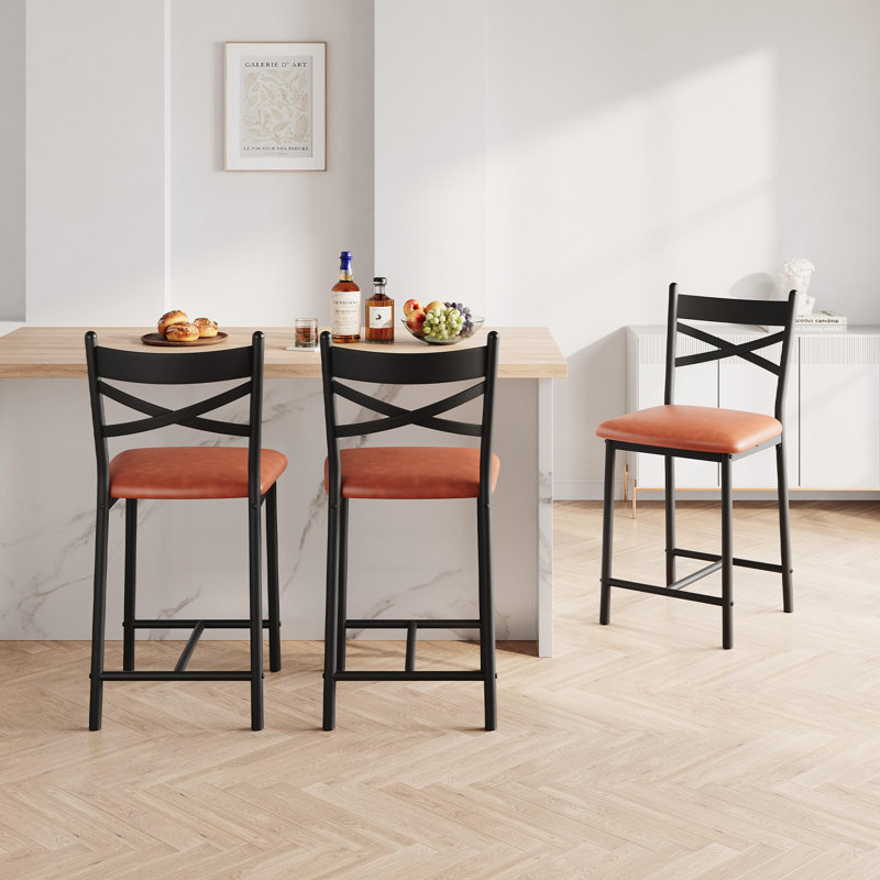 Bar Stools Set of 2, Upholstered Bar Chairs with Back, Thick Cushion, Counter Height Barstools for Kitchen Island Apartment Counter Bar