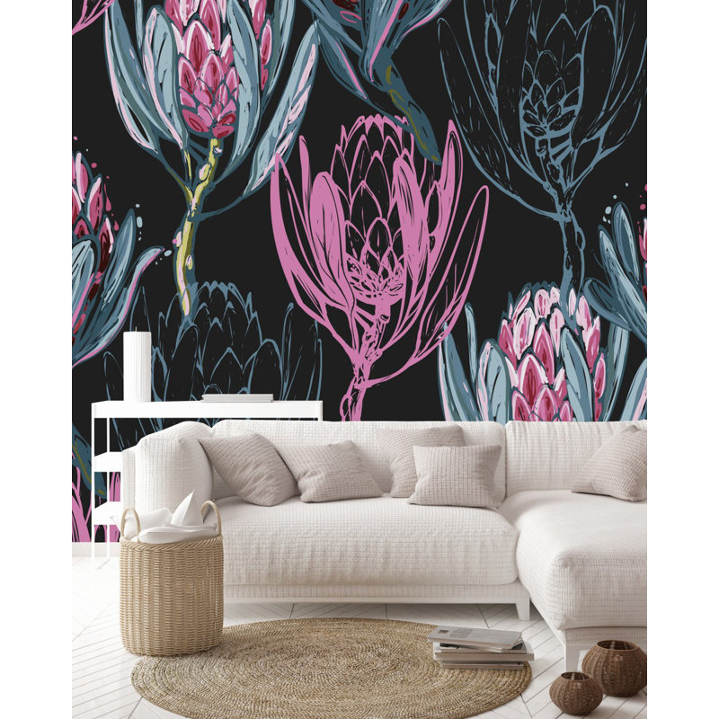 Dark Wallpaper With Protea Floral Tile