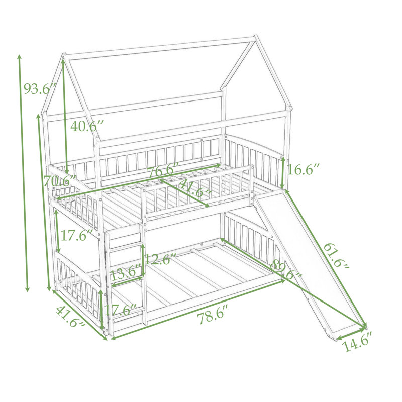 Lacrescenta Twin Over Twin Standard Bunk Bed with Slide, White