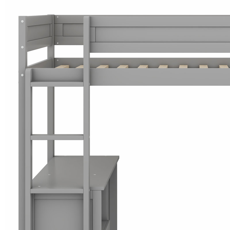 Lit mezzanine avec placards et bureau à 2 tiroirs avec armoire, Gris