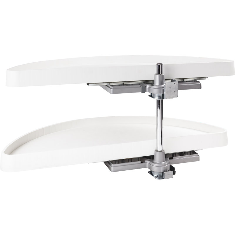 32" Half-Moon Lazy Susan Set with White Plastic Trays, 17.3125" H x 37.6875" W x 19.6875" D