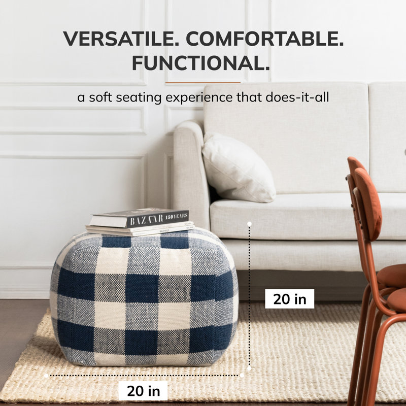 Pouf carré à carreaux de 20 po de large Guinda, Marine