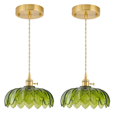 Ensemble de 2 luminaires suspendus vintage avec verre fleur