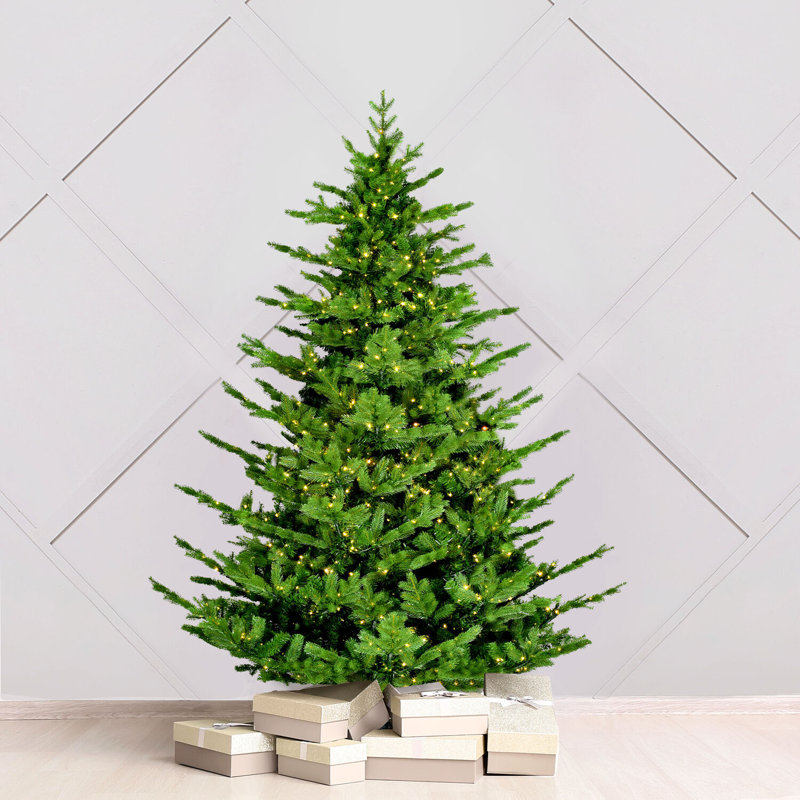 Fraser Hill Farm Prelit Foxtail Pine Artificial Christmas Tree with Stand and Remote Control, Warm White, 7.5'