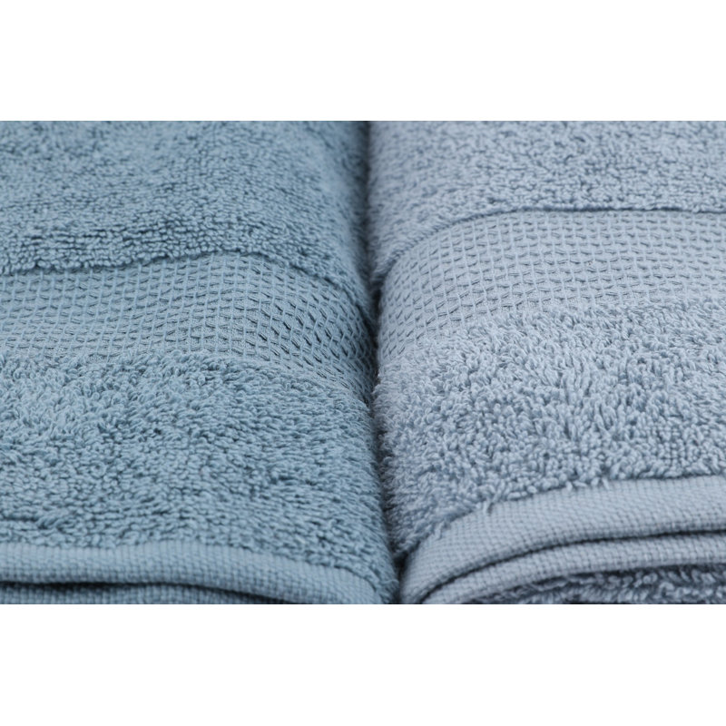 Midweight Bath Towel, Petrol Blue/White/Light Blue