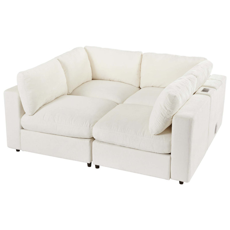 113" Upholstered Modular Sofa With Storage Space, USB Charge Ports, Wireless Charging And Built-Intooth Speaker In Arm, Sectional Sofa