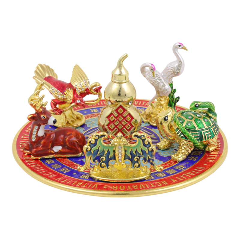 Plaque d'activation de vitalité avec 6 symboles de bon augure et statue d'animal