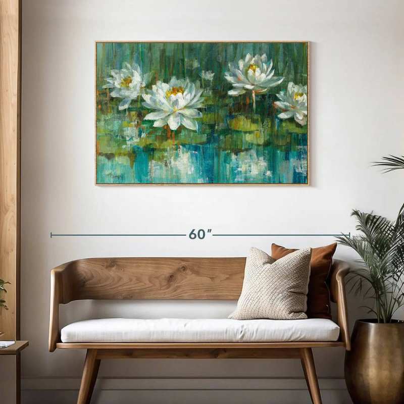 Récolte de nénuphars, Cadre flottant en bois naturel, 43 po x 29 po
