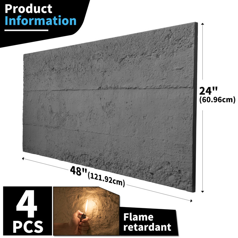 Panneaux muraux 24 "x 48" gris ciment (paquet de 4)