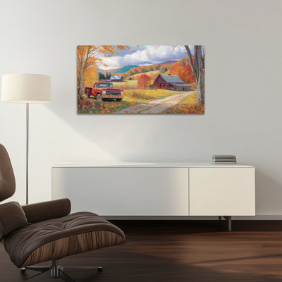 Art mural grand paysage d'automne - images murales d'automne, impressions d'art sur toile rétro de paysage, œuvres d'art d'automne pour le salon, cadre rustique en pin rouge, 30 po x 60 po