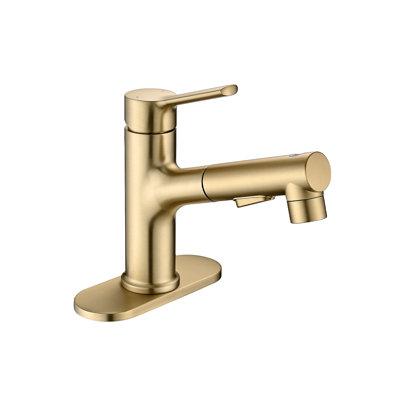 Bathroom Sink Faucet With Pull Out Sprayer, Single Handle Modern Bathroom Basin Faucet With Pop-Up Sink Drain Stopper & Deck Plate