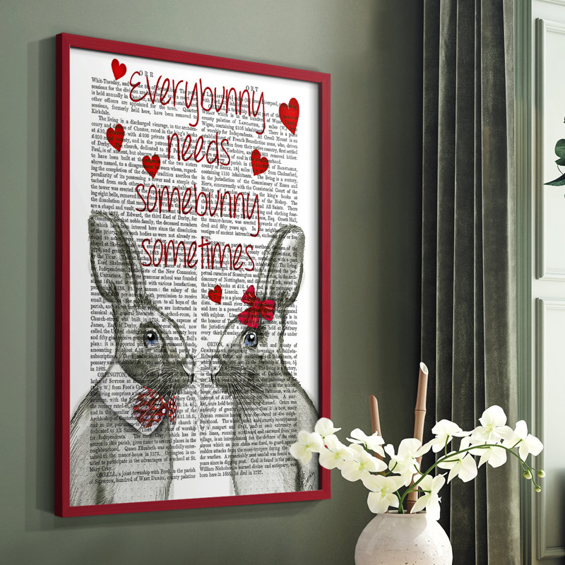 «Everybunny», reproduction encadrée - bois massif, Cadre simple rouge, H 10 po x l 8 po