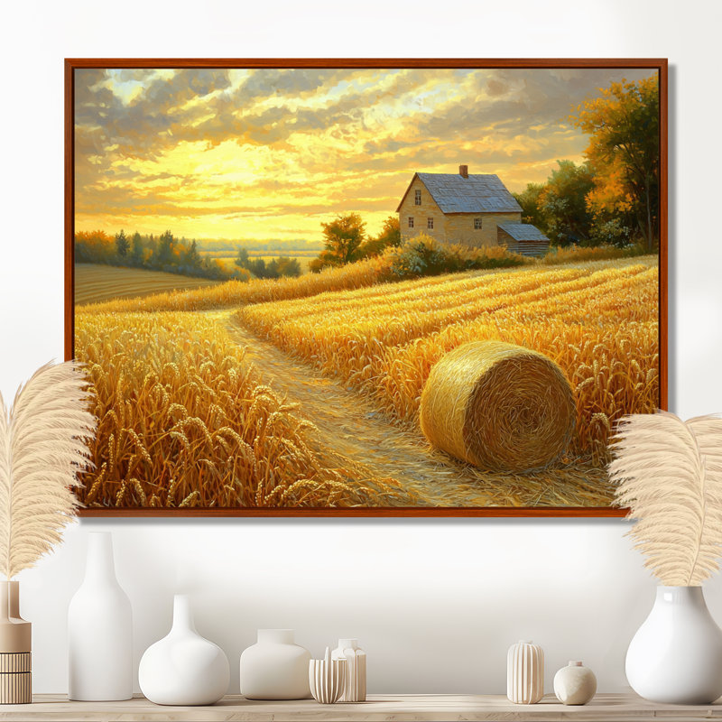 «Countryside Golden Harvest Fields II», art sur toile, H 30 po x l 40 po, Cadre flottant, Brun
