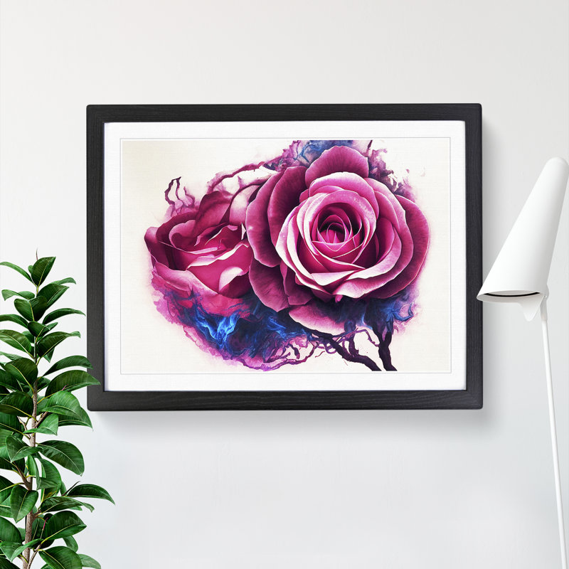 Masterful Rose Flowers Abstract - Single Picture Frame Painting, 46cm H x 64cm W x 2cm D, Black