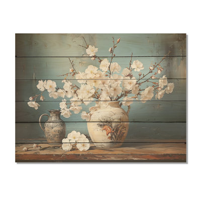 Cerisier en fleurs, nature morte - art mural en bois de cerisier en bois sur pin naturel