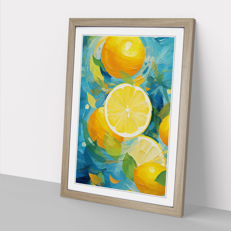 Lemon Fruit Abstract - Framed Print, 34cm H x 25cm W x 2cm D, Oak