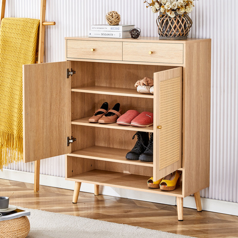Modern Minimalist Multifunctional Storage Cabinet: Rattan - Accented Shoe Cabinet & Bedside Cabinet, Beautiful Shape, Ideal For Corridors, Living Rooms, Merging Style, Practicality & Space - Saving Design For Organized Home Interiors