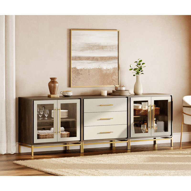  Buffet de cuisine avec portes en cuir et verre