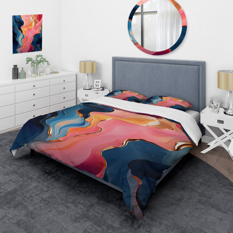 Ensemble de housse de couette rose et or, Housse de couette pour grand lit