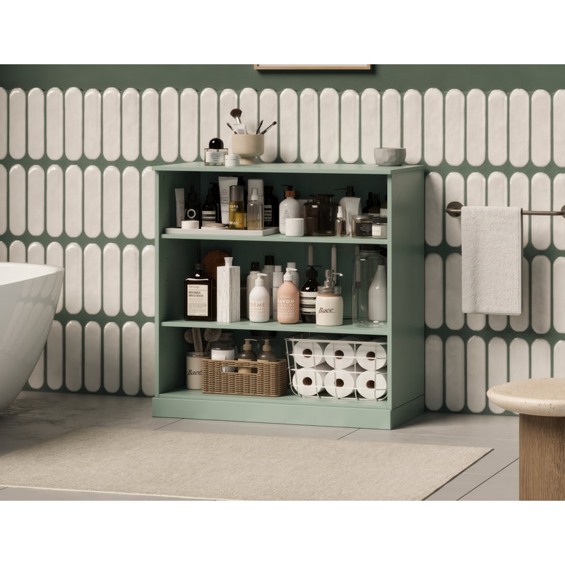 Armoire de salle de bain 100% bois massif avec tablettes réglables, H 35,75 po x l 32 po x P 15,5 po, Sauge