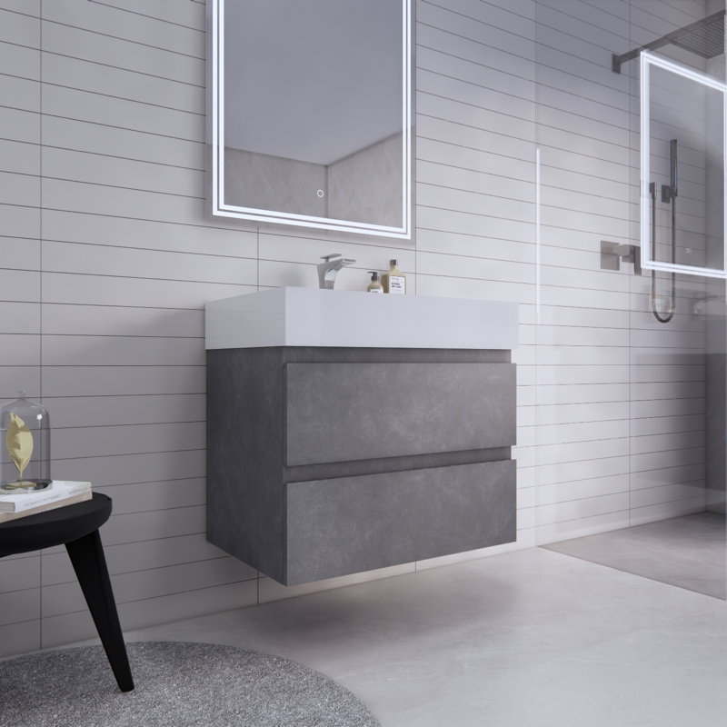 Babajide 29.5'' Single Bathroom Vanity with Acrylic Top, Cement Gray