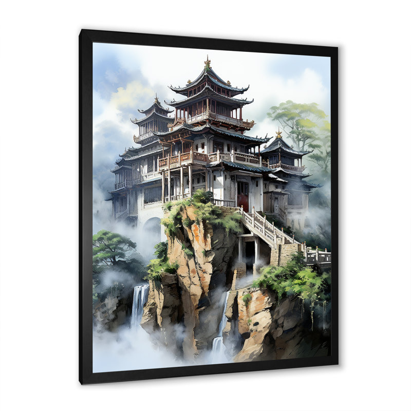 China Misty Mountains 3 - Art mural de Chine, Cadre simple noir, H 20 po x l 12 po x P 1 po