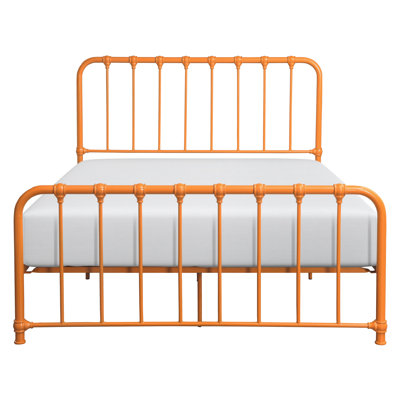 Metal Platform Bed In Charming Orange For Queen, Bedroom Delightful Choice - No Foundation Enrapturing Opulence