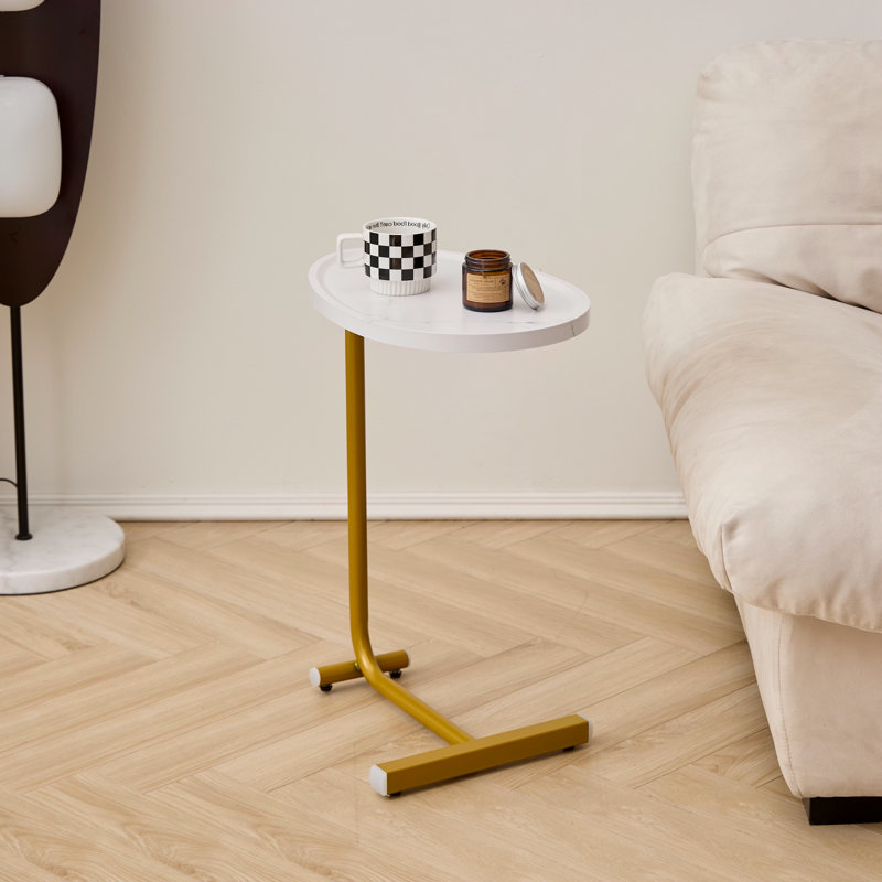 Table d'appoint blanche en forme de C, 1, White, Doré
