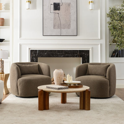 Bruschi 34" Wide Boucle Polyester Upholstered Swivel Armchair