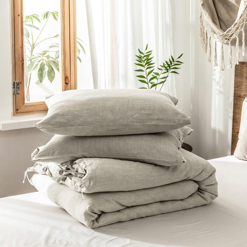 Duvet Cover Set-Button Loop, Twin Duvet Cover + 1 Standard Sham, Linen