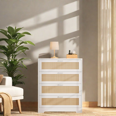 Commode 4 tiroirs, commode en rotin avec prises de courant