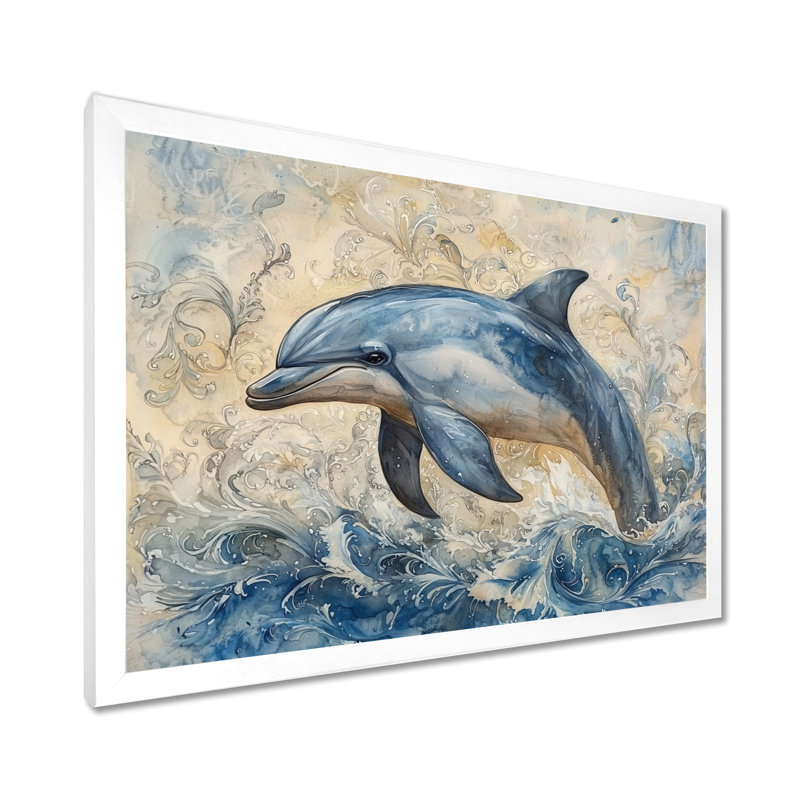 Dauphin majestueux, environnement océanique II, reproduction d'art mural dauphin, H 24 po x l 32 po, Blanc