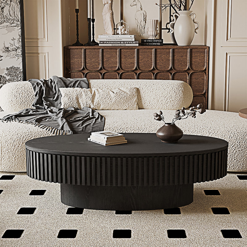 Table basse ovale avec rangement, Noir