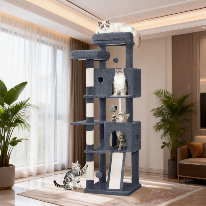 Cat Tree, Dark Grey, 45 x 45 x 152 cm