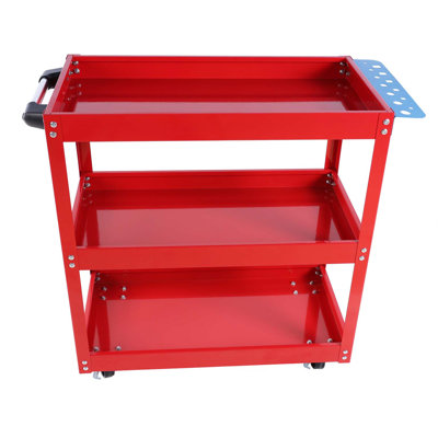 Chariot à outils sur roulettes, chariot à outils à 3 niveaux, chariot utilitaire en acier robuste avec roues verrouillables, chariot de service industriel d'une capacité de 450 lb pour garage, entrepôt, atelier (rouge vif)