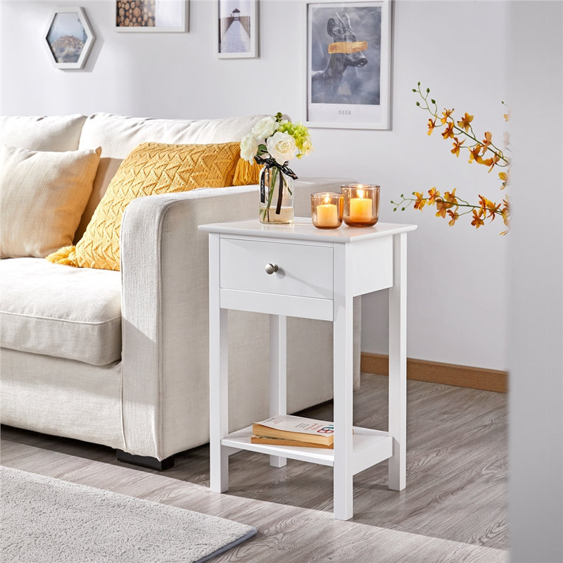 Side Table With Ample Storage Space, White