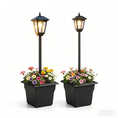 71" Solar Lamp Post (Full) with Planter Set of 2