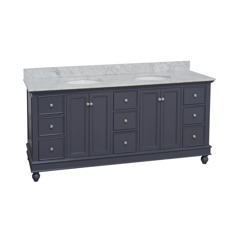 Marine Gray Double Bathroom Vanity with Carrara Marble Top