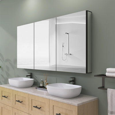 60'' W x 30'' H White Rectangular Frameless Mirror Recessed or Surface Mount Medicine Cabinet Mirror