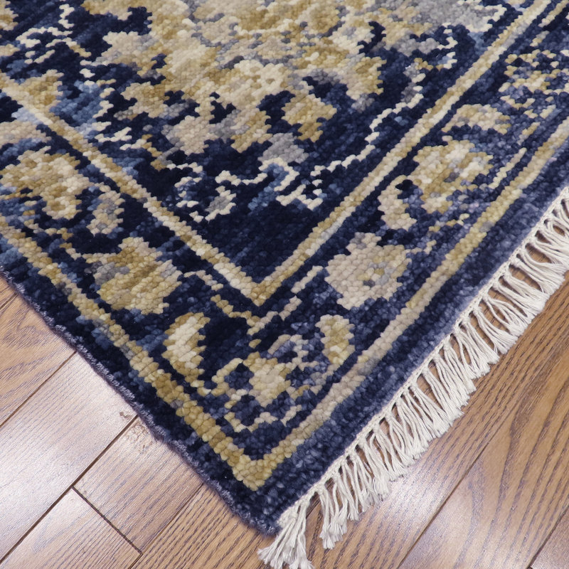 Shangri-La Hand Knotted Wool Area Rug in Blue/Camel/Navy, Rectangle 8' x 10'