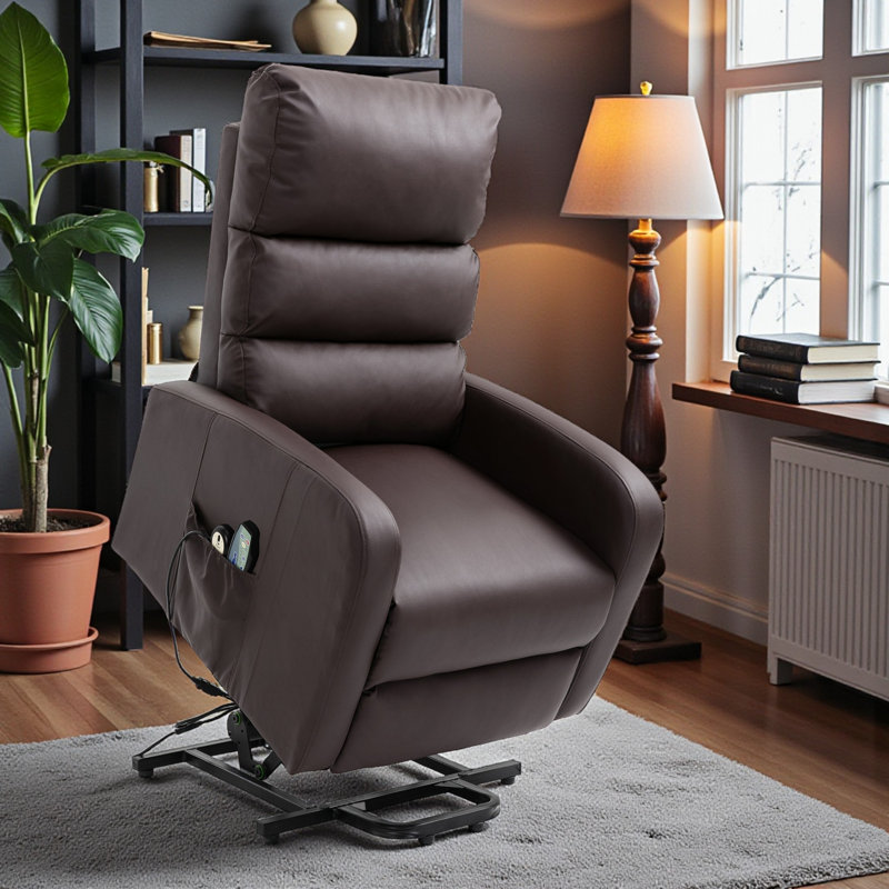 Desirrae Faux Leather Heated Massage Chair, Brown