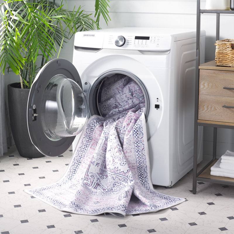 Arizona Nabil Machine Washable Non-Slip Area Rug in Pink & Purple, Rectangle 91 x 152 cm
