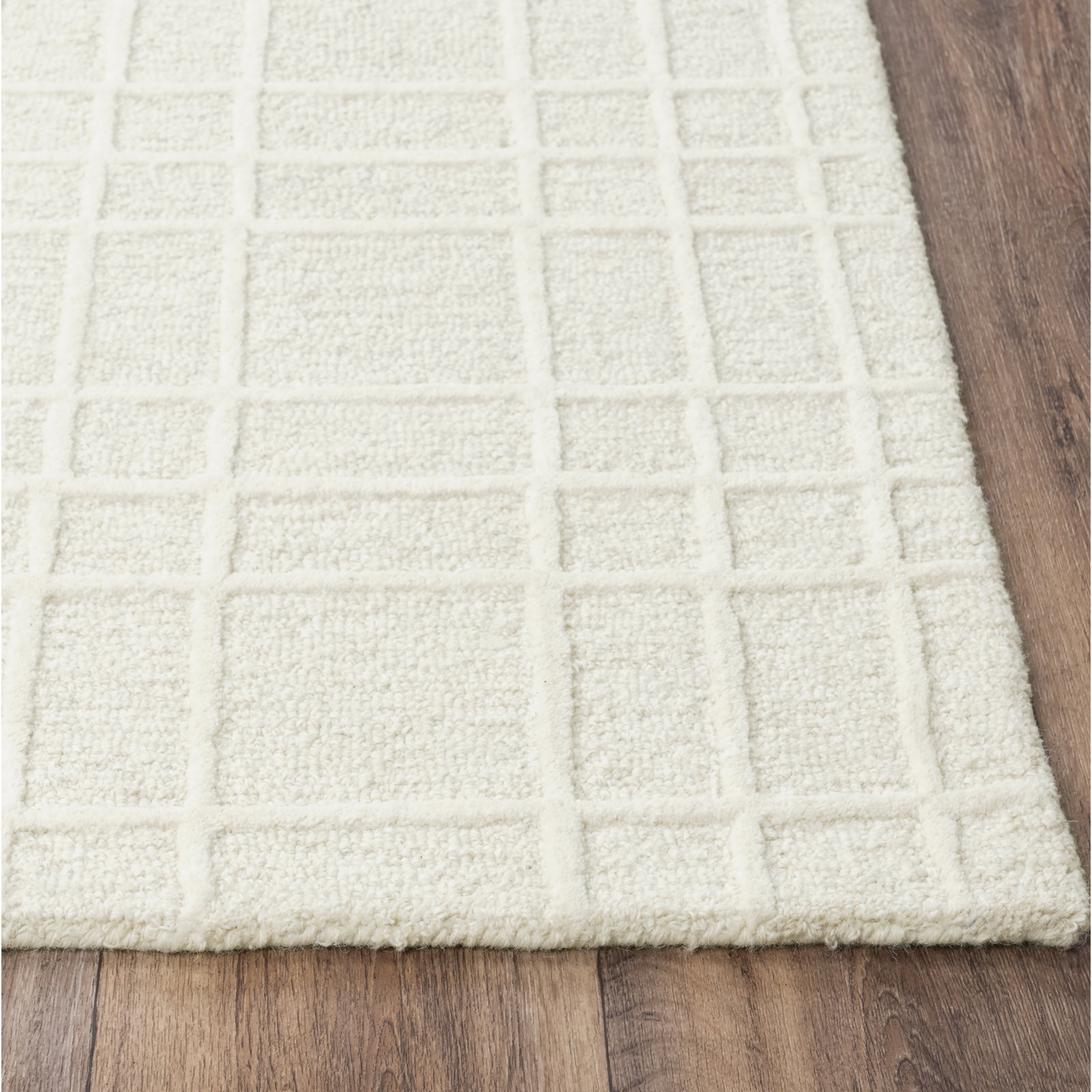 Alec White Hand-Tufted Plaid Wool Rug, Rectangle 9'9" x 13'9"