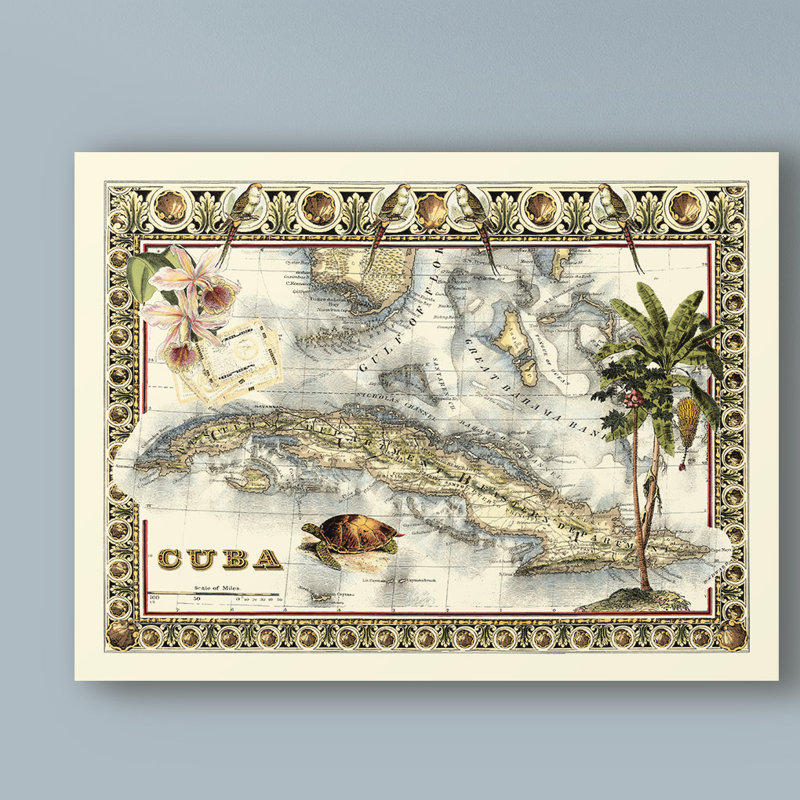 « tropical map of cuba », reproduction d’impression sur toile tendue, H 35 po x l 47 po x P 2 po