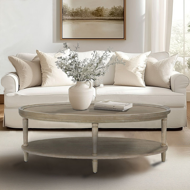 Ayanna Oval Reclaimed Greige Wood Coffee Table with Shelf