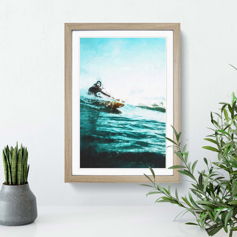 Surfing in Indonesia in Abstract - Picture Frame Graphic Art Print, Oak Framed, 36cm H x 27cm W x 2cm D
