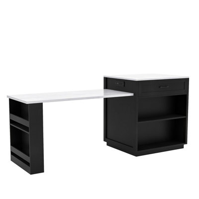 Cleanthes Kitchen Island with Extendable Dining Table, Cabinet and Integrated Power Ports
