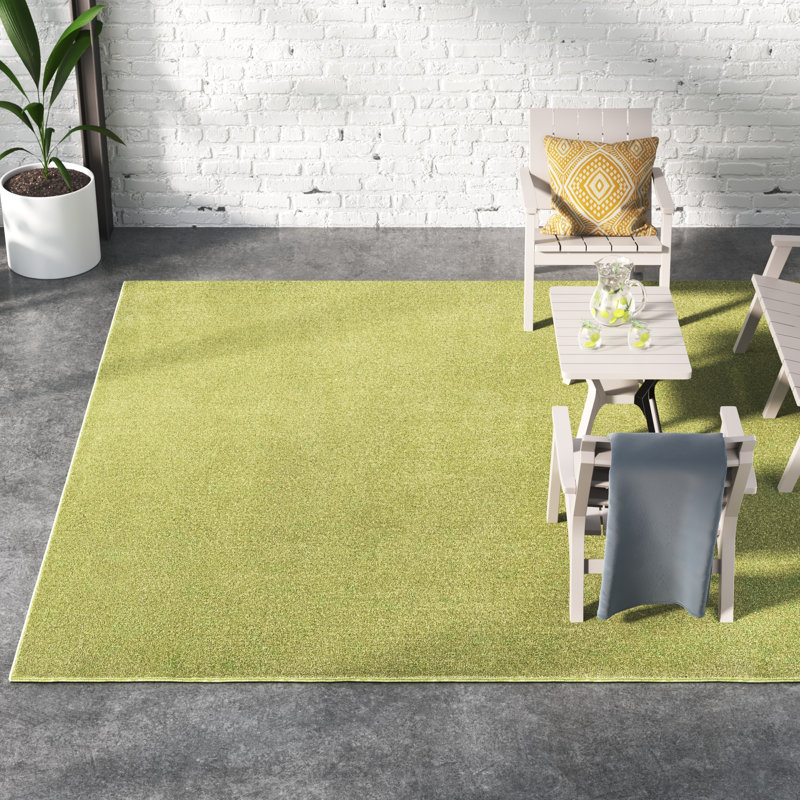 Mullican Sandy Solid Green Easy Care Indoor/Outdoor Area Rug, Rectangle 10' x 14'