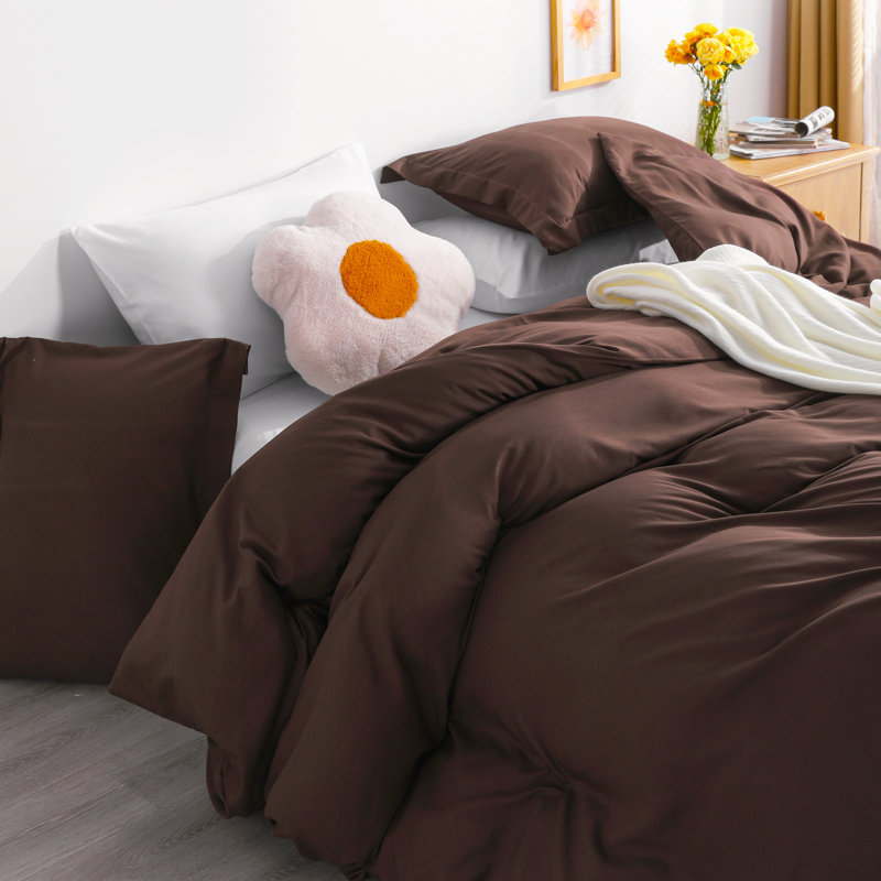  Duvet Cover Set, Dark Brown, King Duvet Cover + 2 King Pillowcases