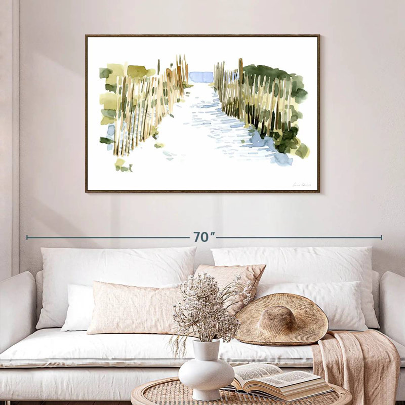 Impressions de plage I, 46 po x 31 po, Cadre flottant en noyer